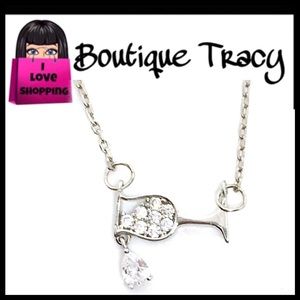 NEW Crystal Embedded Silver Wine Glass Necklace